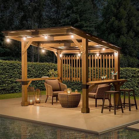 Sunjoy Wooden Grill Gazebo 10 Ft X 11 Ft Outdoor Cedar Frame Bbq Gazebo Backyard Hot Tub