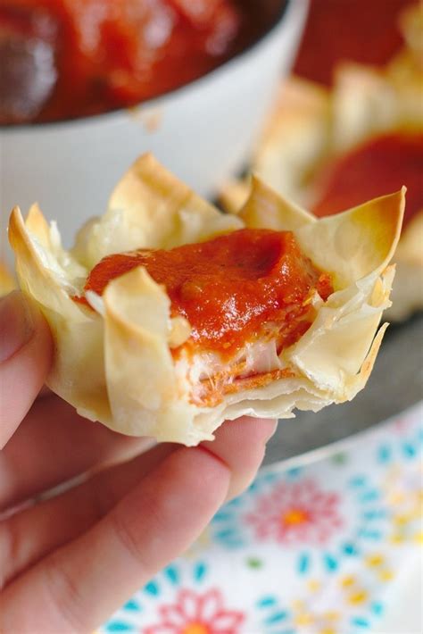 Pepperoni Pizza Wonton Cups Snacks And Sips