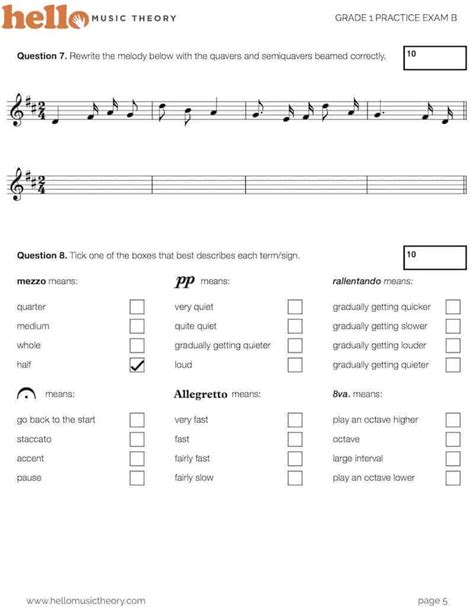 Grade 5 Music Theory Practice Test Online