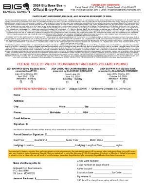 Fillable Online Big Bass Bash Official Entry Form Fax Email Print