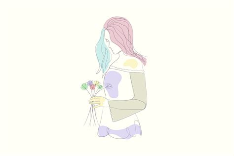 Flowers Woman Standing Line Art Drawing Graphic By Subujayd · Creative