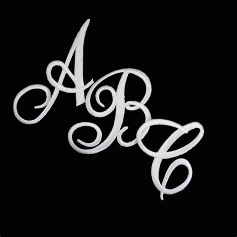 Embroidered Iron On Script Letter Initial Monogram Appliques in White