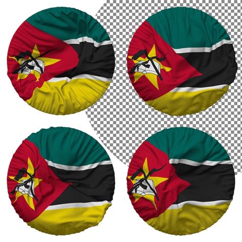 Premium Psd Mozambique Flag Round Shape Isolated Different Waving Style Bump Texture 3d Rendering