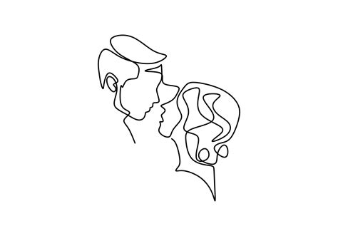 Continuous One Line Drawing Loving Couple Woman And Man In Love