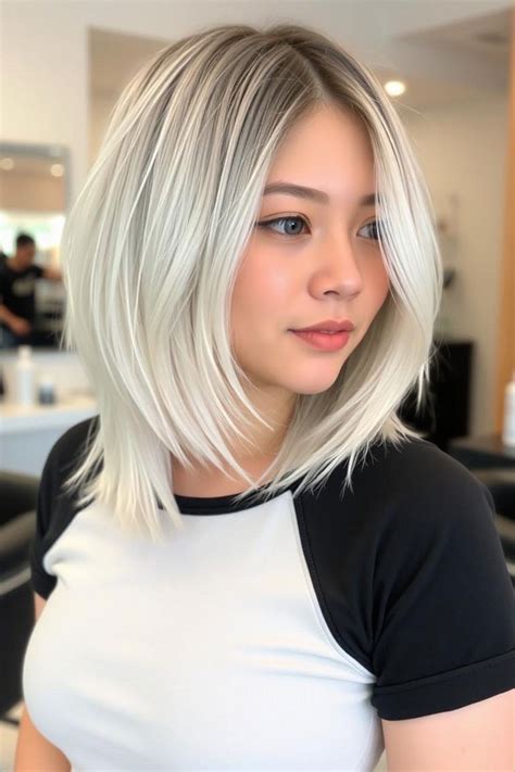 Chic Icy Platinum Long Bob Hairstyles Layered Lob With Dark Roots