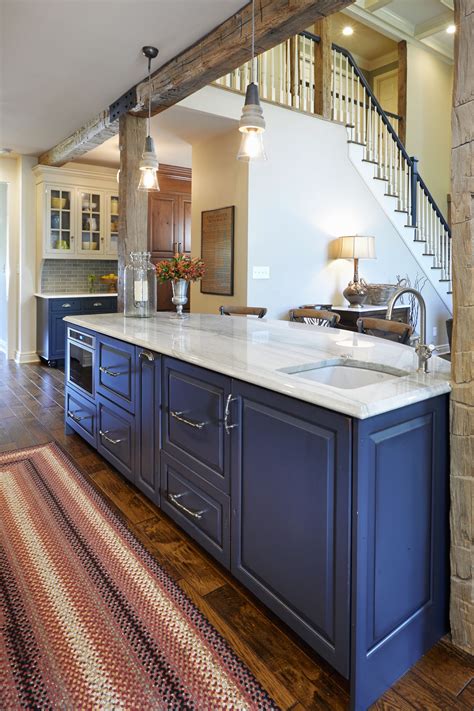 Custom Kountry Kraft Navy Cabinetry In An Open Eclectic Kitchen