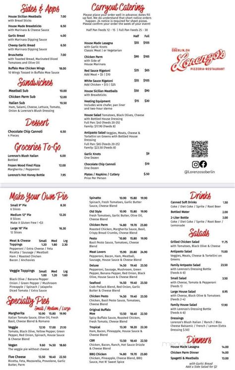 Lorenzos Pizzeria Menu In Oberlin Oh Order Delivery And Reviews