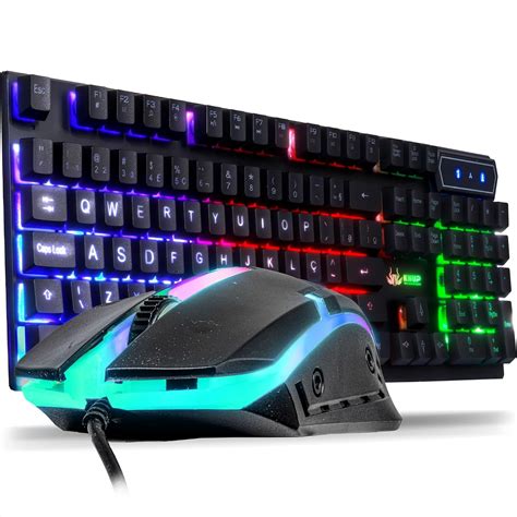 Kit Gamer Teclado Led Rgb Teclas Laser Mouse Usb Retro Iluminado