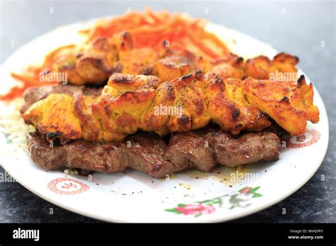 Afghan Food Grilled Lamb And Chicken Kebab Stock Photo Alamy