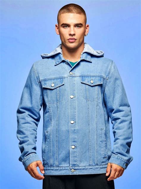 Dengss Men Flap Detail Hooded Denim Jacket Hooded Denim Jacket Casual Denim Jackets Sleeve