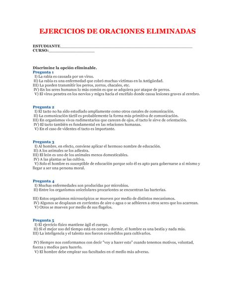 Ejercicios De Oraciones Eliminadas Ejercicios De Oraciones Eliminadas