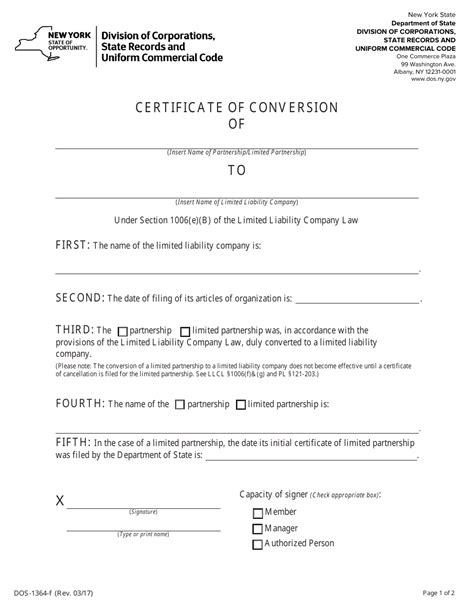 Certificate Of Conversion Template