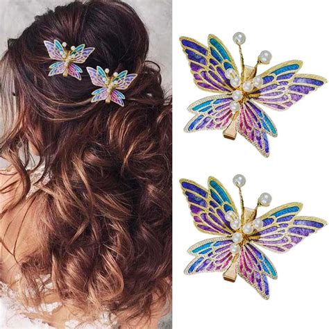 Bartosi Butterfly Hair Clips Purple Butterfly Hair Barrettes Bride Wedding Hairpin