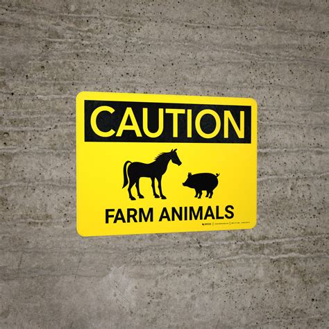 Caution Farm Animals Horse And Pig Icons Landscape Wall Sign