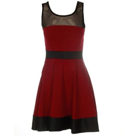 Wine Red Contrast Mesh Detail Skater Dress Fashion Dresses Luxury