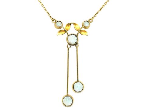 Edwardian 15ct Gold Double Drop Aquamarine And Natural Split Pearl Necklace 378n The Antique