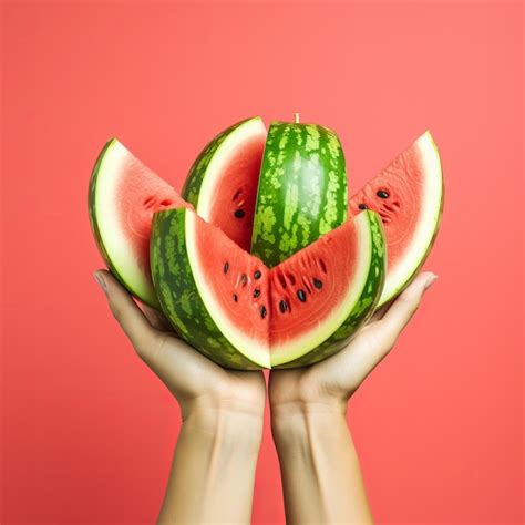 Premium Ai Image Female Hands With Slices Of Ripe Watermelon