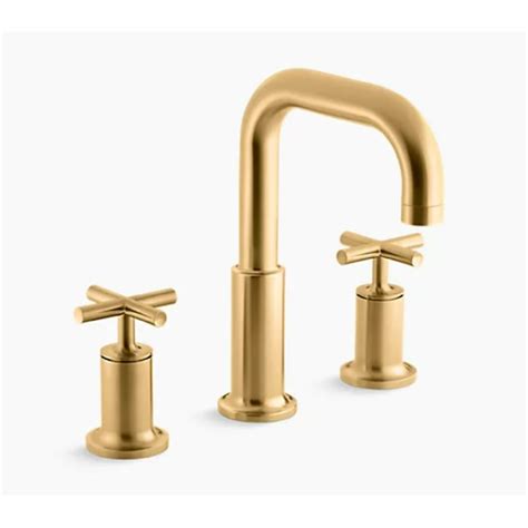 Kohler Vibrant Brushed Moderne Brass 2 Handle Deck Mount Roman Low Arc Bathtub Faucet In The