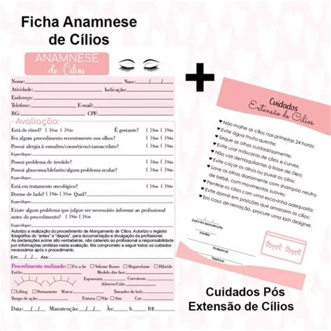 Ficha Anamnese Extens O C Lios E Bloco Cuidado Cliente C Mercadolivre