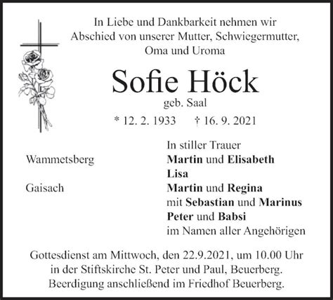 Traueranzeigen von Sofie Höck trauer merkur de