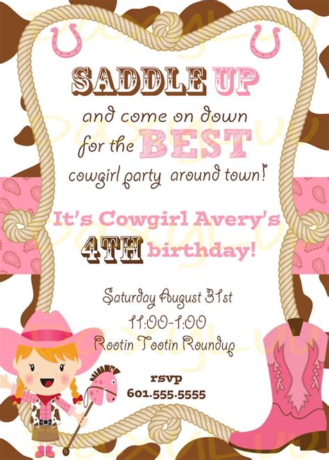 Cowgirl Birthday Party Invitation Pink And Brown Etsy