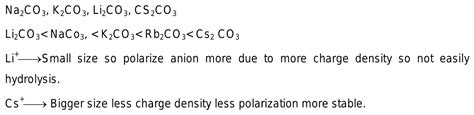 Order of solubility Na_2CO_3 k2co3 li2co3 cs2co