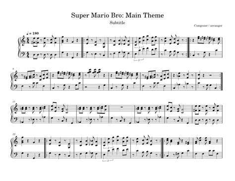 Super Mario Bros Overworld Koji Kondo Super Mario Bros Main Theme Sheet Music For Piano