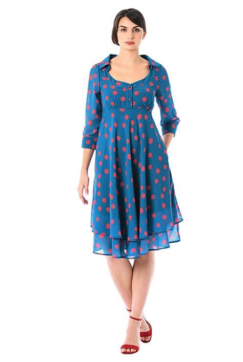 Shop Stripe With Polka Dot Print Georgette Empire Dress Eshakti