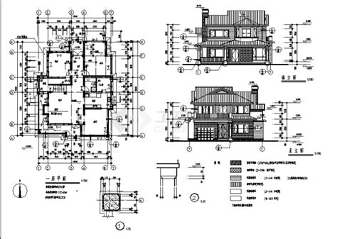 四套私人独立别墅建筑设计施工cad图纸（含说明）图纸设计说明土木在线