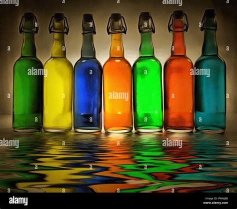 Modern Art Colorful Bottles Reflects In The Water Stock Photo Alamy