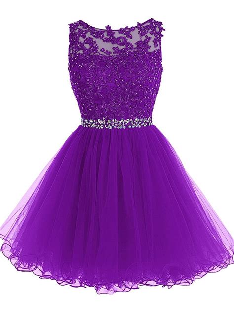 Tideclothes Short Beaded Prom Dress Tulle Applique Evening Dress Dark