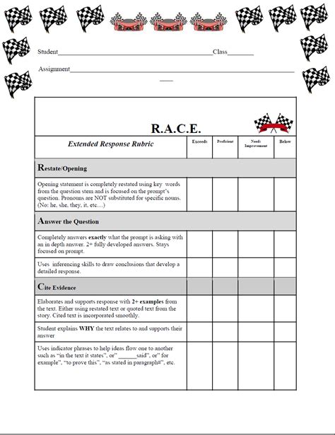 Race Extended Response Rubric Middle School Writing Writing