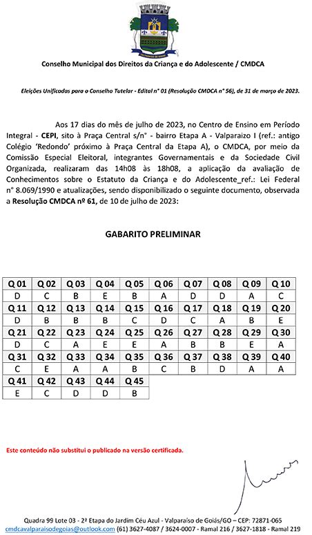 Conselho Tutelar Divulga Gabarito Preliminar De Avaliação Para O