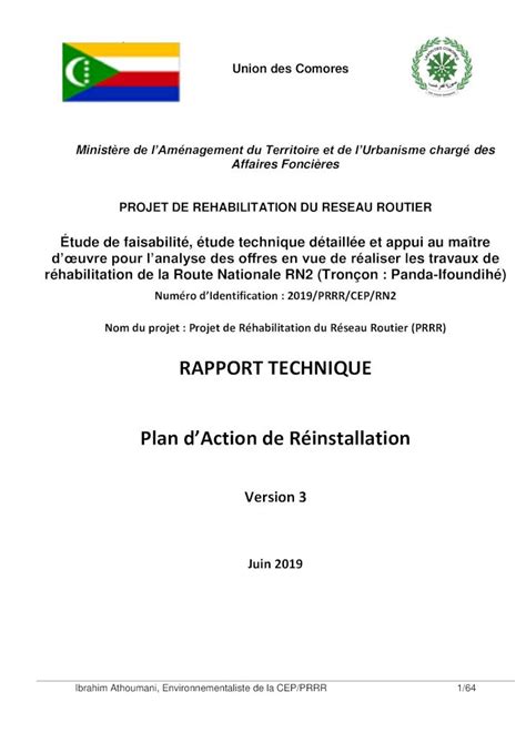 PDF PROJET DE REHABILITATION DU RESEAU ROUTIER Plan DAction De