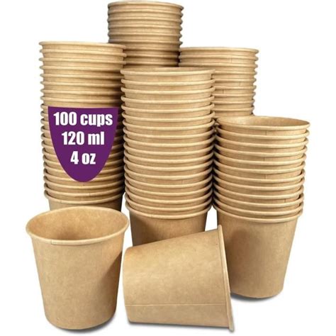 100 Gobelets En Papier Kraft Jetables De 120Ml Pour Le Café Espresso Et