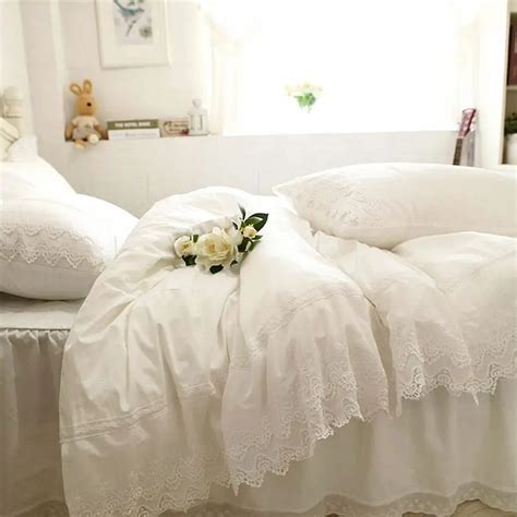 Luxury Embroidery Bedding Set White Lace Cake Layers Ruffle Duvet Cover ...