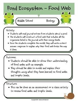 Pond Ecosystem - Food Web by Science with Sadowski | TPT