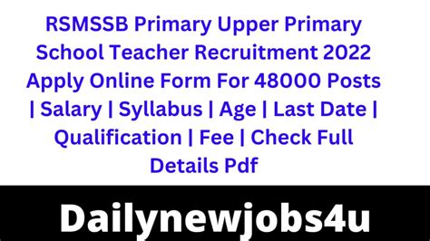 Rsmssb Result Declared Primary Upper Primary School Teacher