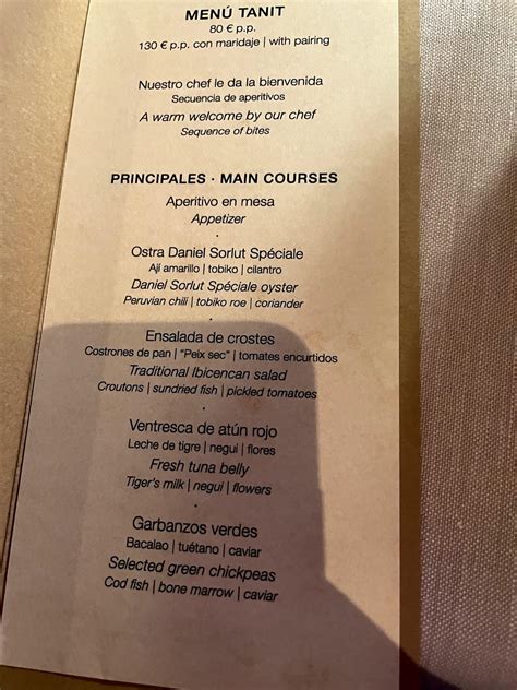 Menu at La Gaia by Óscar Molina restaurant Ibiza