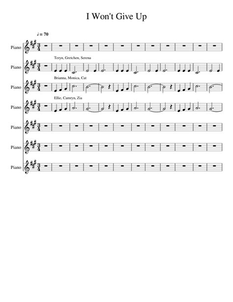 I Wont Give Up Sheet Music For Piano Mixed Ensemble