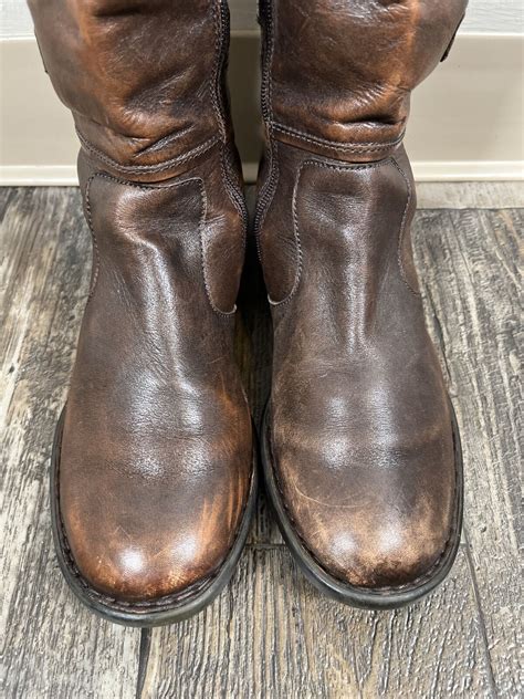 Boc Born Concept Brown Leather Riding Boots Side Zip Gem