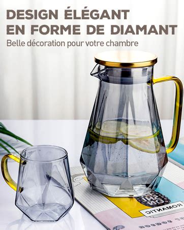 Dujust Carafe Eau De Litres Pichet En Verre Design Noir Diamant