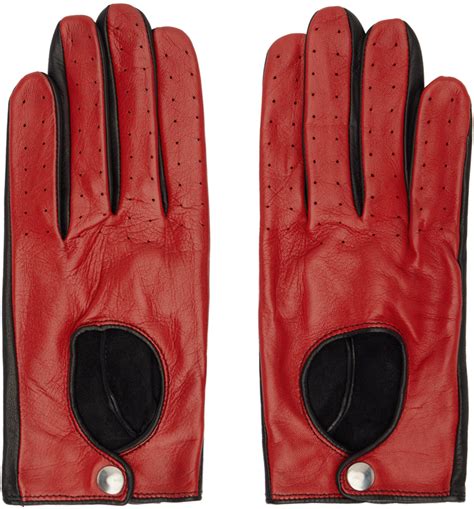 Black Red Contrast Leather Driving Gloves By Ernest W Baker On Sale