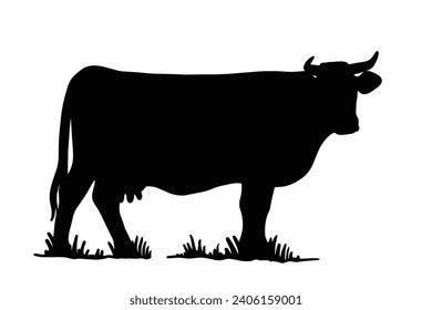 This Cow Silhouette Field Eating Grass Stock Vector (Royalty Free ...