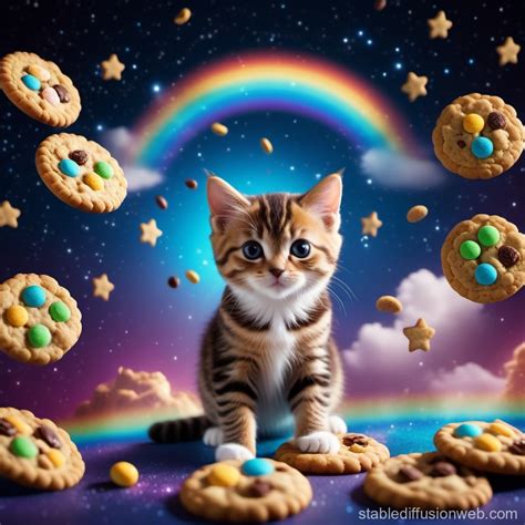 Rainbow-Pooping Space Cat amid Cookie Planets | Stable Diffusion Online