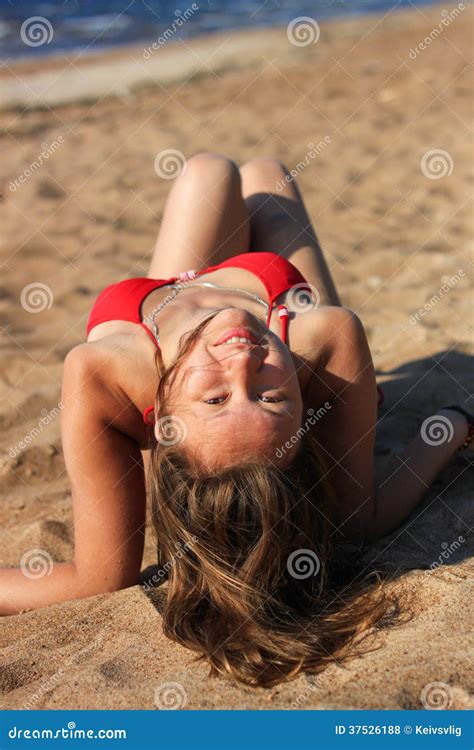 Sensual Brunette Woman On Beach Stock Photo Image Of Daytime Full