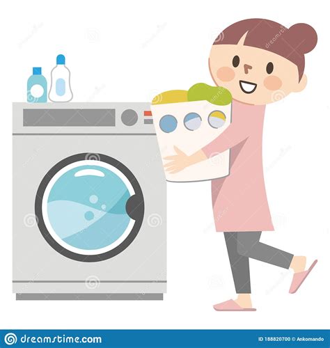 Illustration Of A Young Woman Doing Laundry Stock Vector Illustration