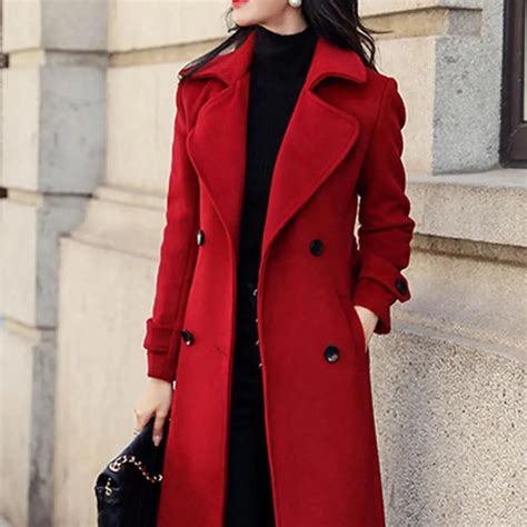 Thermal Winter Overcoat Women Business Mid Calf Length Jacket Formal Wool Blends Double Breasted