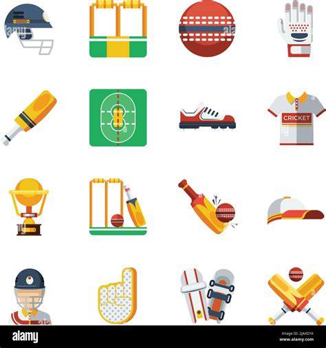 Cricket Icons Set. Cricket Vector Illustration. Cricket Flat Symbols. Cricket Design Set ...