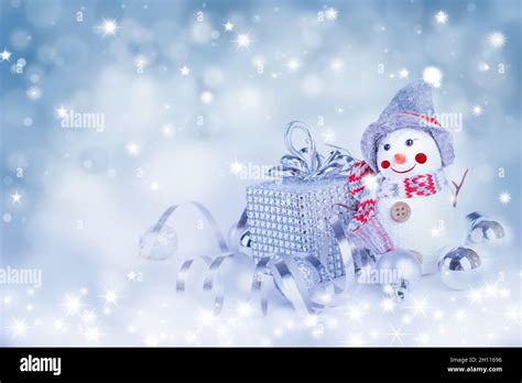 Christmas Greeting Card. Cute Snowman on Winter Holiday Background ...